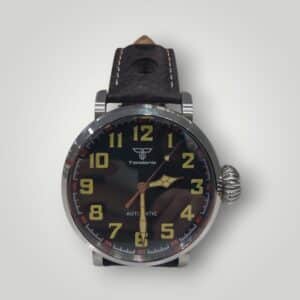 RELOJ AUTOMATICO TANDORIO NEGRO CON CORREA MARRON