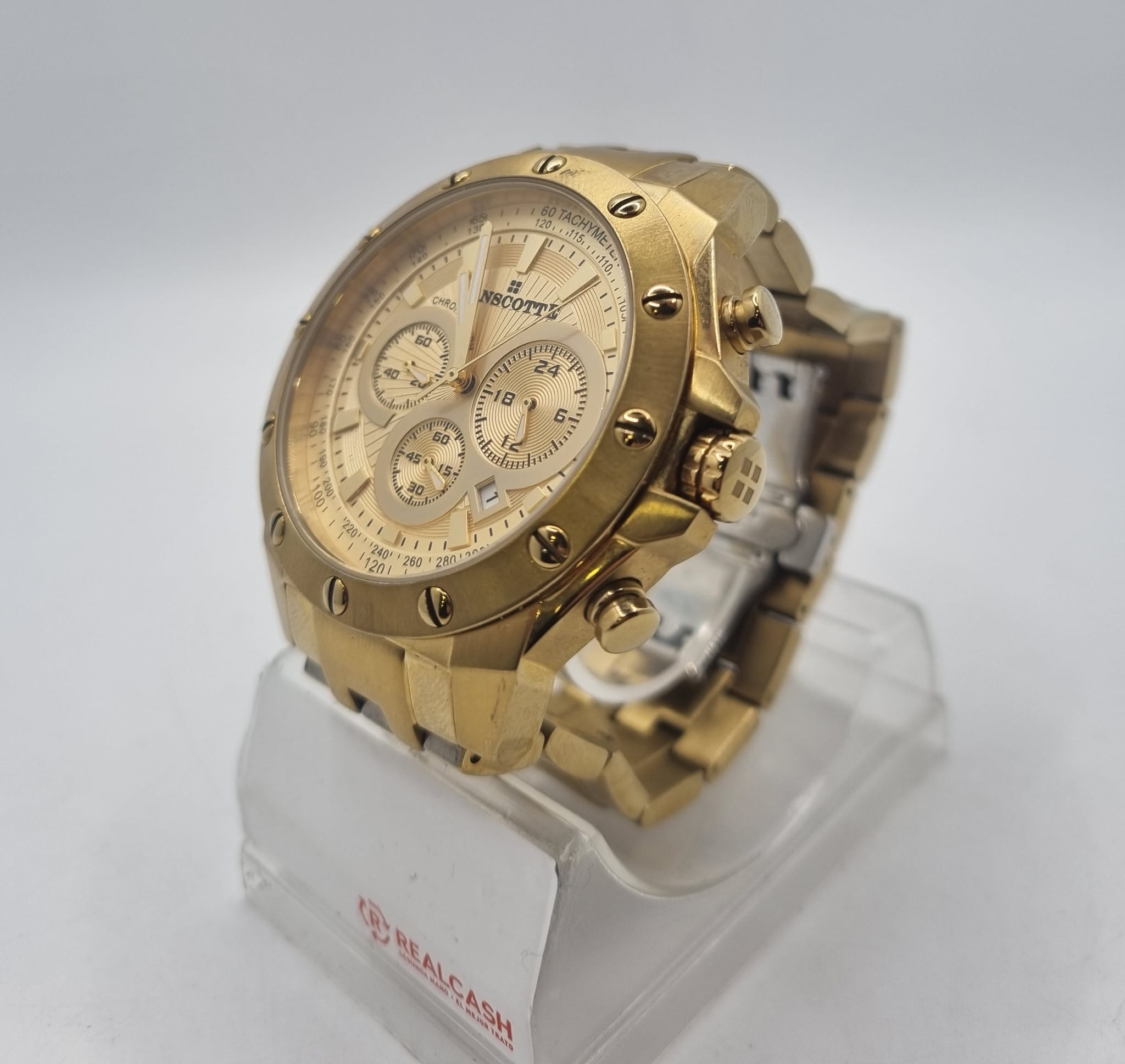 Reloj de Cuarzo LANSCOTTE Legendary 200m Chronograph Dorado Sin estrenar  (Nuevo)