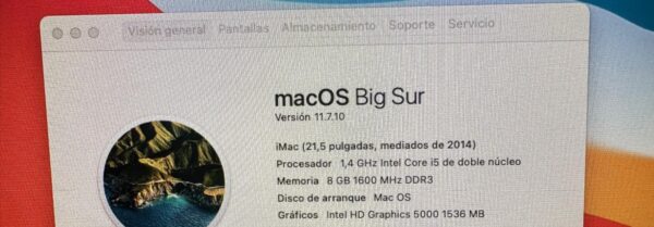 480554 6 IMAC 14.4 I5 1.4,2014 , 8 GB, 500 GB, 21.5 DUAL ARRANQUE WIDOWS Y MAC BIG SUR