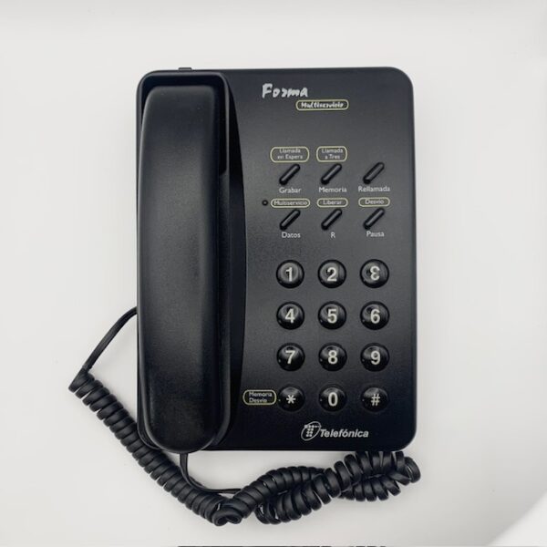 481597 2 TELEFONO FIJO TELEFONICA FORMA MULTISERVICIO NEGRO CON CABLE TELEFONICO