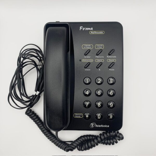 481597 3 TELEFONO FIJO TELEFONICA FORMA MULTISERVICIO NEGRO CON CABLE TELEFONICO