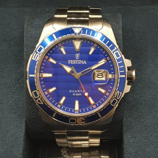 483458 5 RELOJ DE CUARZO FESTINA 100M AZUL F20360 + CAJA + PAPELES + ESLABONES