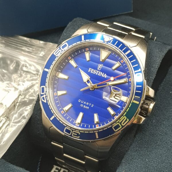 483458 6 RELOJ DE CUARZO FESTINA 100M AZUL F20360 + CAJA + PAPELES + ESLABONES