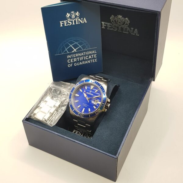 483458 7 RELOJ DE CUARZO FESTINA 100M AZUL F20360 + CAJA + PAPELES + ESLABONES