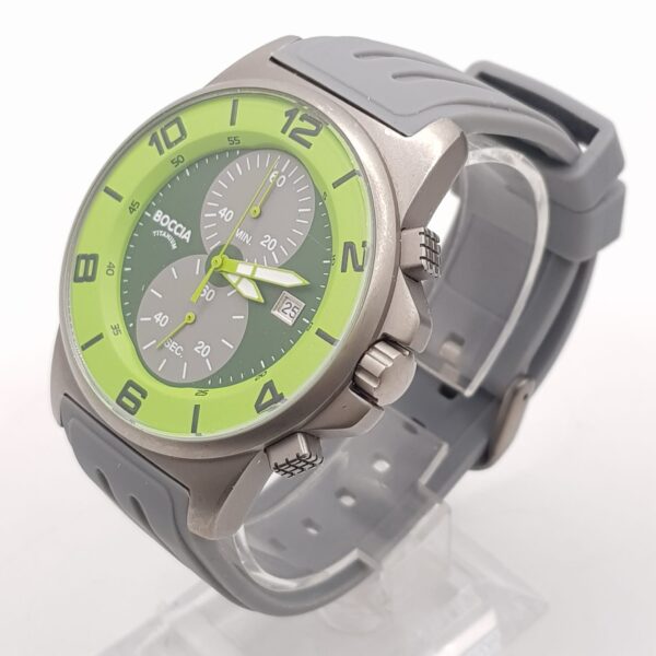 486910 3 RELOJ DE CUARZO BOCCIA TITANIUM VERDE Y GRIS + CAJA