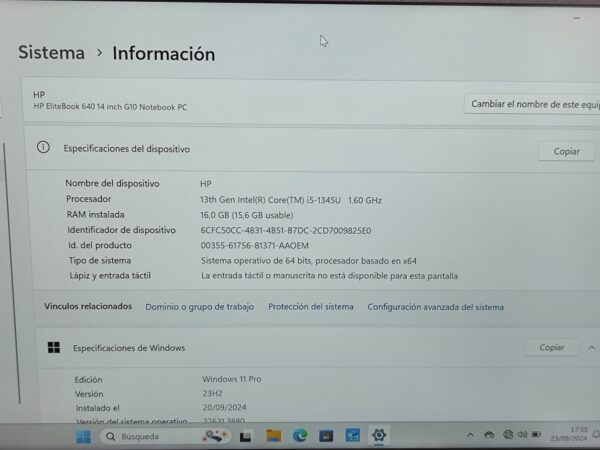 Imagen de WhatsApp 2024 09 23 a las 17.57.39 fe49d159 PORTATIL HP ELITEBOOK 640 G10 256GB SSD/ 16GB RAM/ I5-1345U/ WIN 11