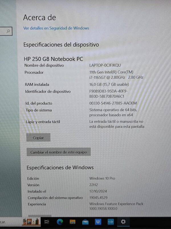 Imagen de WhatsApp 2024 10 17 a las 13.02.58 cac36db2 PORTATIL HP250 G8/ I7-1165G7/16GB RAM/512 SSD/ W10