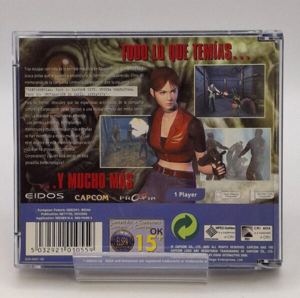 15 u505560 2 VIDEOJUEGO DREAMCAST RESIDENT EVIL CODE: VERONICA + MANUAL