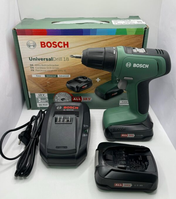 474402 1 ATORNILLADOR A BATERIA BOSCH UNIVERSAL DRILL 18V + 2 BATERIAS + CARGADOR + CAJA *A ESTRENAR*