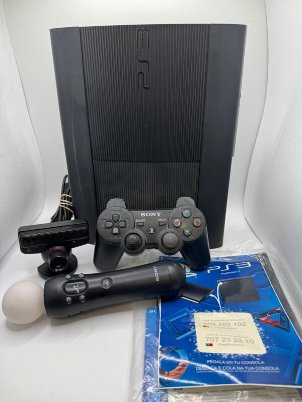 506541 4 CONSOLA PS3 SUPER SLIM 12GB + MANDO + CAMARA + JUEGO + CABLES + CAJA