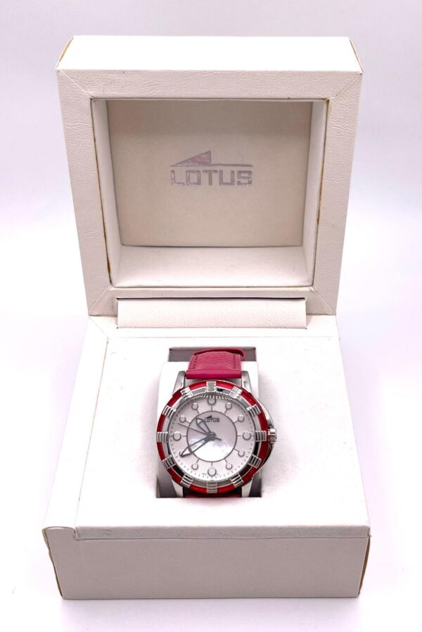 506560 1 RELOJ PULSERA LOTUS 15747 CORREA ROSA ESFERA BLANCA + CAJA