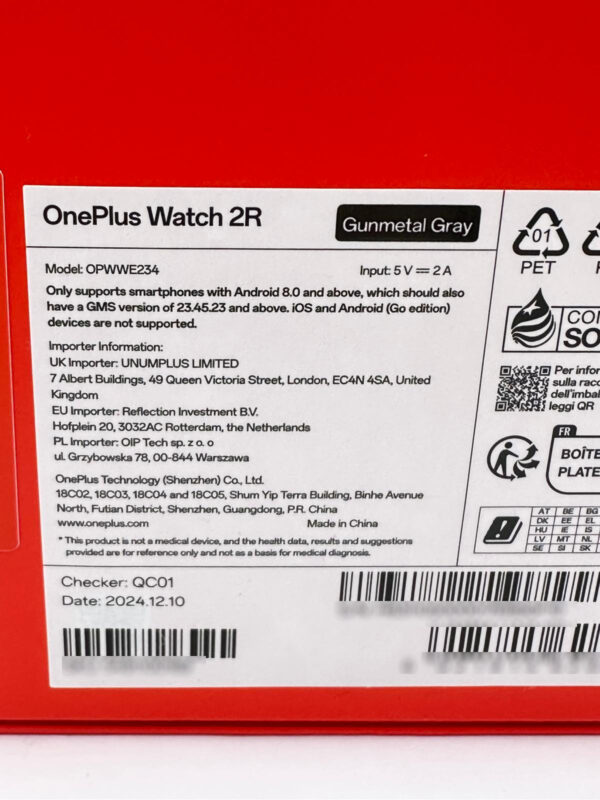 521028 4 SMARTWATCH ONE PLUS WATCH 2R GUNMETAL OPWWE234 + CAJA, A ESTRENAR.