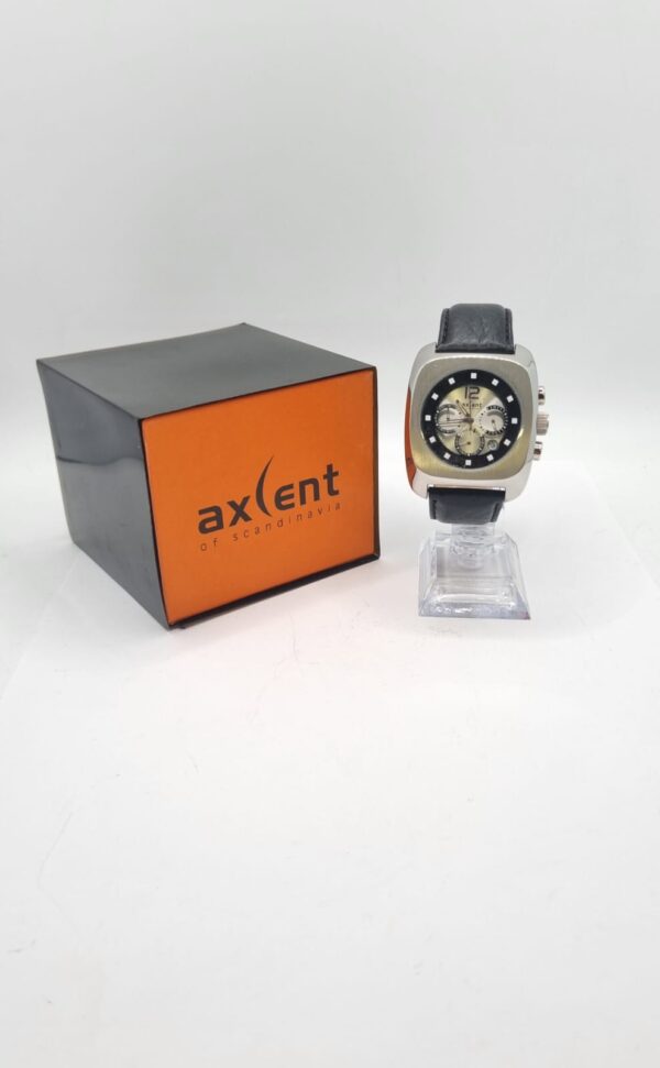 522678 5 RELOJ AXCENT XBB00 ESFERA PLATA CORREA CUERO NEGRO + CAJA