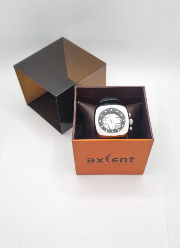 522678 6 RELOJ AXCENT XBB00 ESFERA PLATA CORREA CUERO NEGRO + CAJA