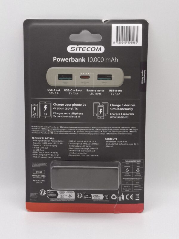 15u528594 2 BATERIA EXTERNA 10.000 MAH SITECOM * A ESTRENAR*