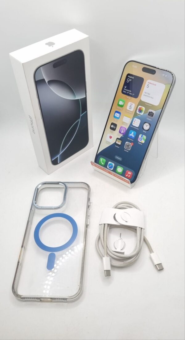 524285 3 MOVIL IPHONE 16 PRO MAX 512GB BLANCO SALUD 100% + FUNDA + CABLE + CAJA