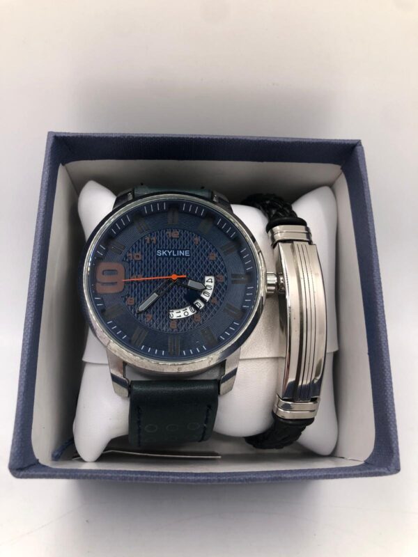 527370 1 SET DE RELOJ DE CUARZO SKYLINE 8672 AZUL + PULSERA + CAJA* A ESTRENAR *