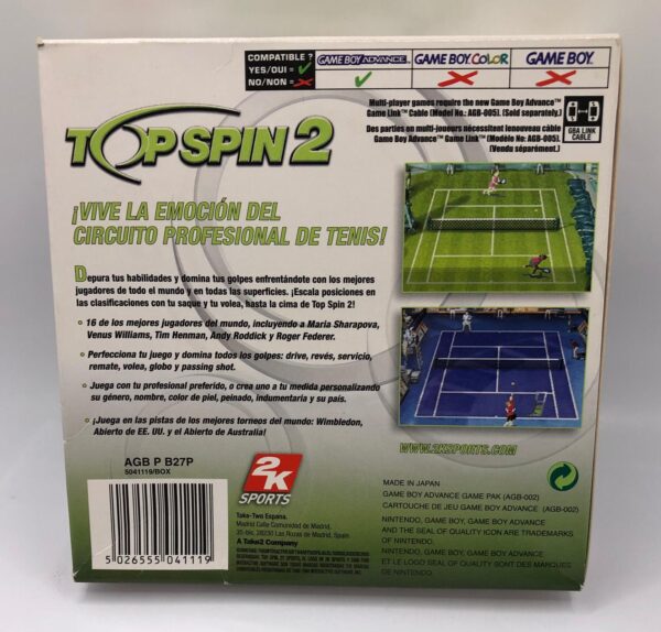 528525 3 VIDEOJUEGO GAME BOY ADVANCE TOP SPIN 2 + CAJA