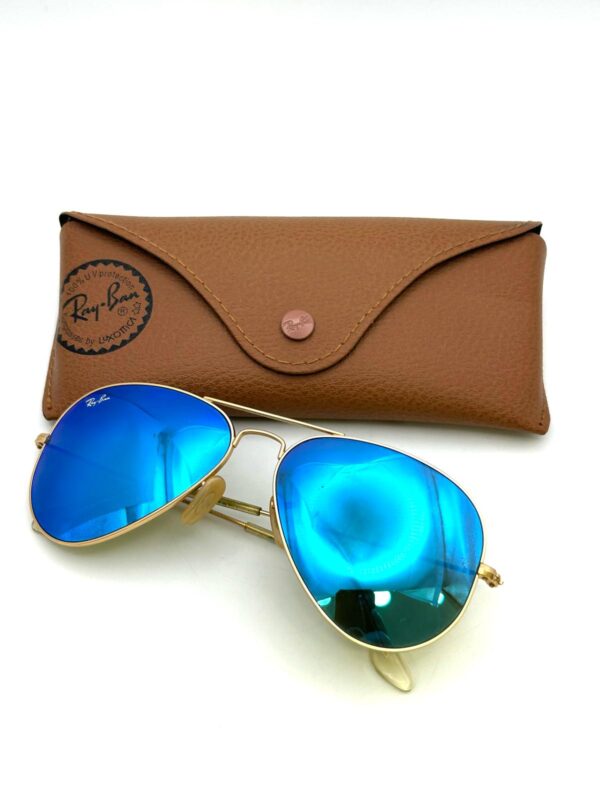 529089 5 GAFAS RAYBAN AVIATOR DORADAS AZUL ESPEJO + FUNDA