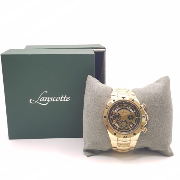 524868 5 RELOJ LANSCOTTE 316 L ESFERA NEGRA / CORREA DORADA + CAJA