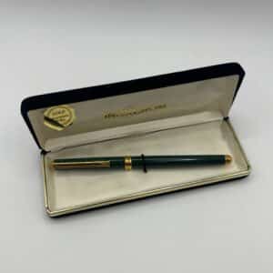 PLUMA INOXCROM VERDE Y DORADA CON CAJA