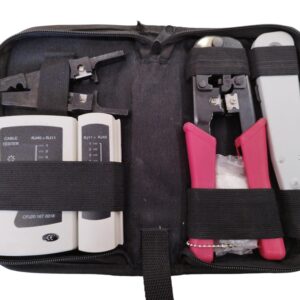 KIT CRIMPADORA CABLE TESTER RJ45+RJ11 + ACCESORIOS + FUNDA